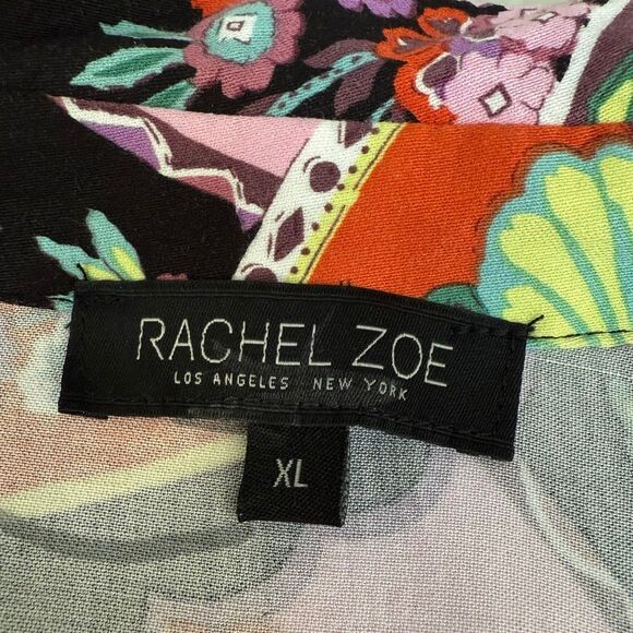 Rachel Zoe Cropped Wrap Top Collared Blouse Floral Black Boho Multi Size XL - Picture 4 of 8